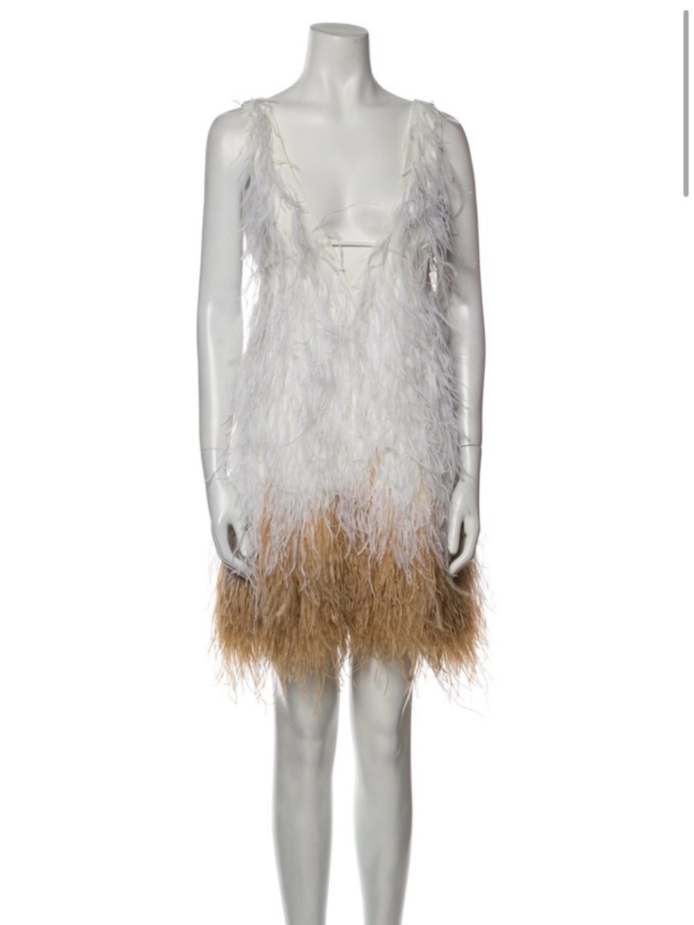 Cult Gaia white feather V-Neck Knee-Length Dress Size: M
